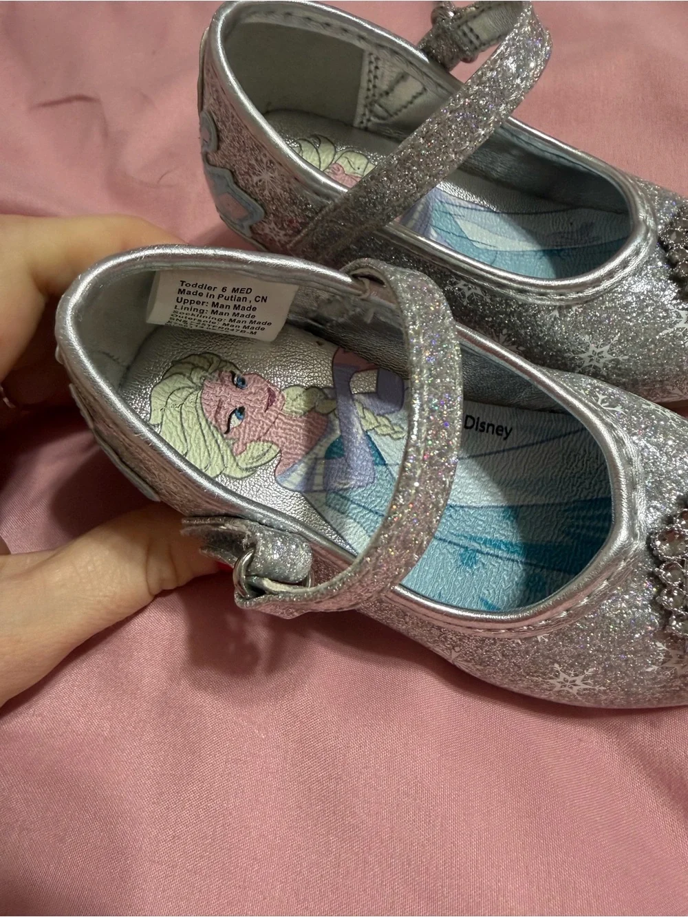 Disney Silver Glitter Mary Jane Dress Shoes with Elsa Medallion